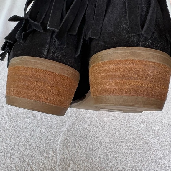 PRIMA DONNA BLACK SUEDE LEATHER FRINGE WESTERN ANKLE BOOTIES BLOCK HEEL SIZE 8.5 - Picture 4 of 14